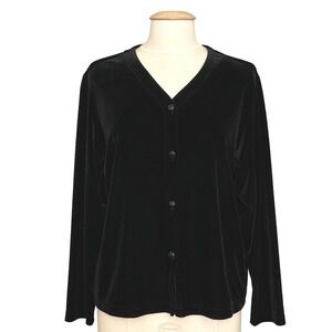 VTG Y2K Bechamel Womens Top L Black Velvet Button Cardigan Layer Evening Goth